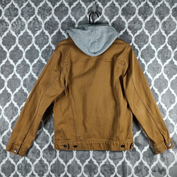 LRG Jacket Mens Medium Brown Tan Denim Hooded Button Up Lifted Research Group - Picture 3 of 11